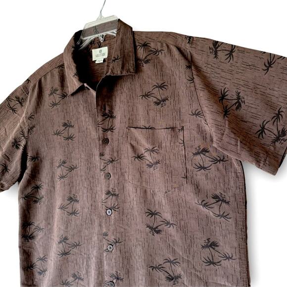 SOLITUDE Short Sleeves Button Up Hawaiian Shirt Relax Fit Size M Brown Palm Tree - Picture 5 of 12
